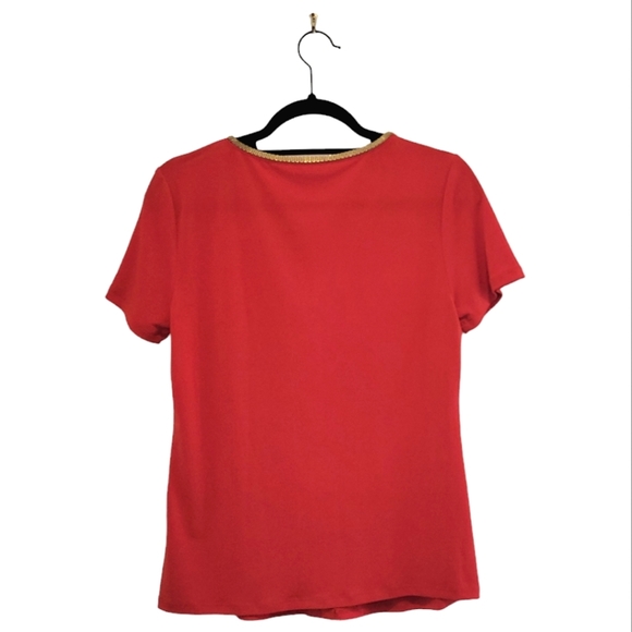 2/$18 Calvin Klein Orange Red Gold Chainlink Pleated Loose Stretchy Top S - Picture 2 of 7